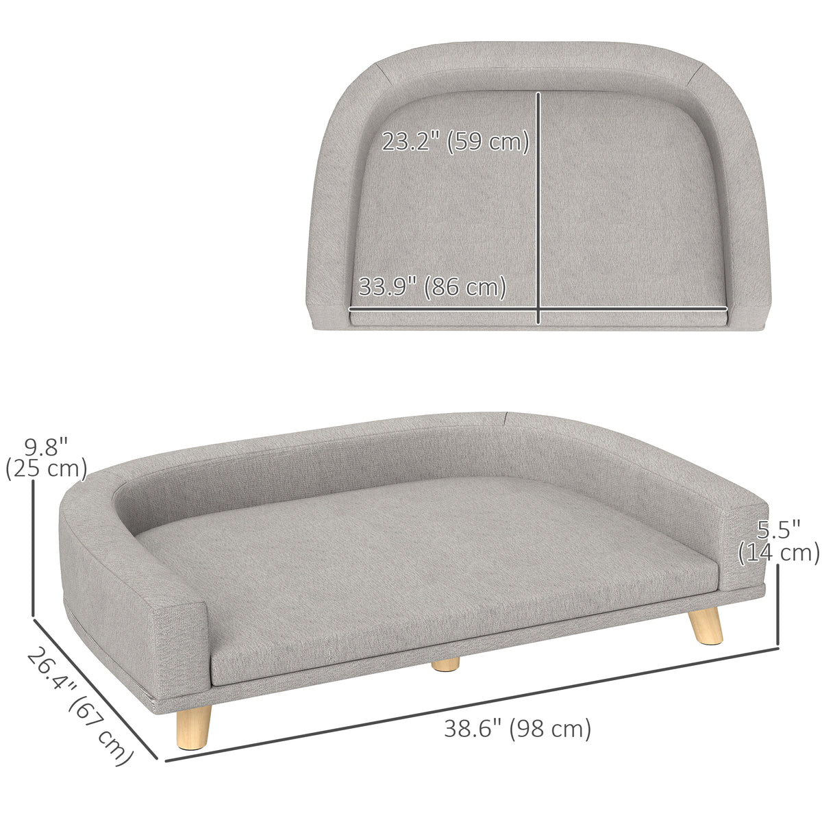Dog Sofa for Large Dogs - Grey Washable Pet Bed 38.6" Wide-Dogs-DECOROLALA