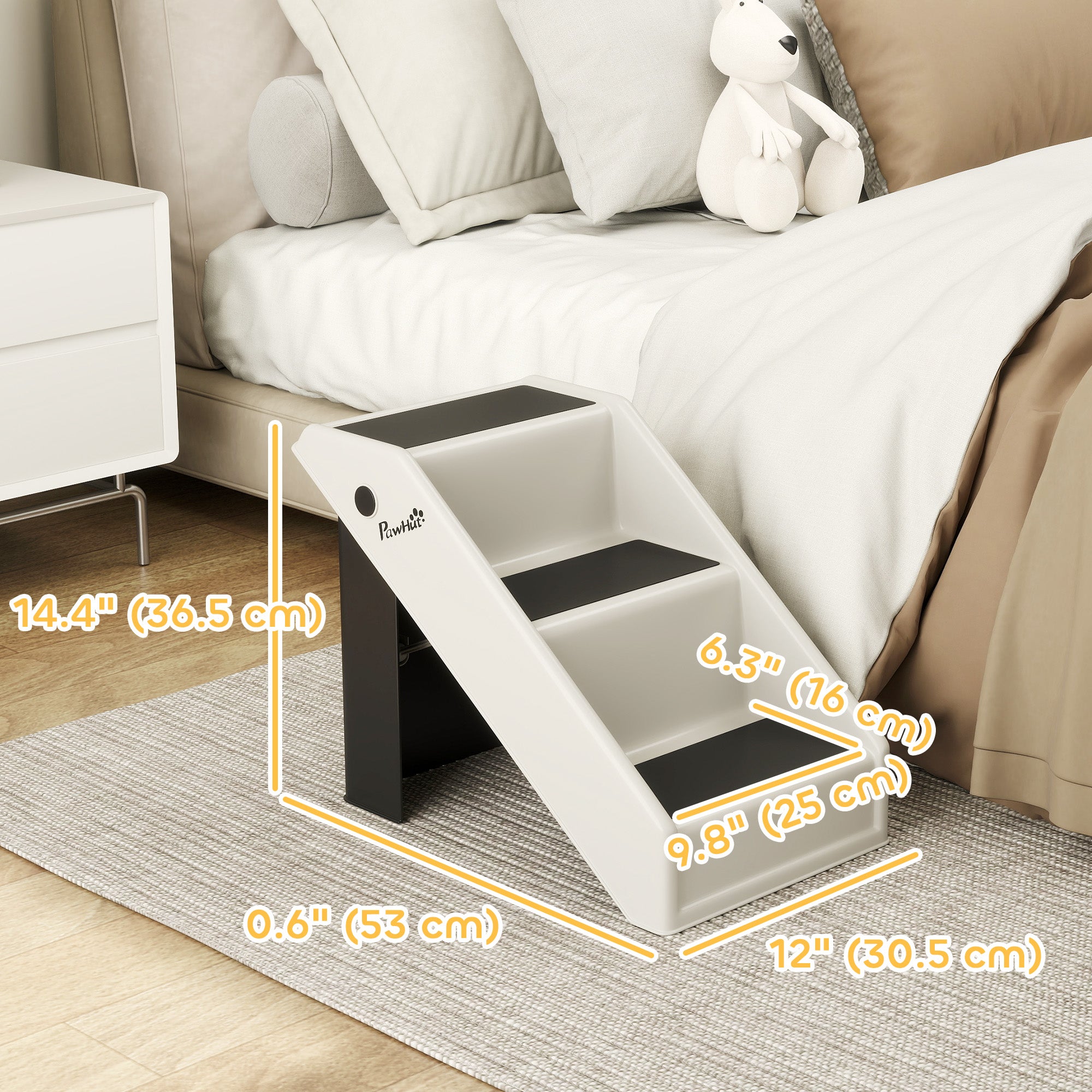 Dog Stairs for Small Dogs, 14.5" H Foldable Pet Ramp with 3 Non-Slip Steps for High Beds or Sofas-Dogs-DECOROLALA