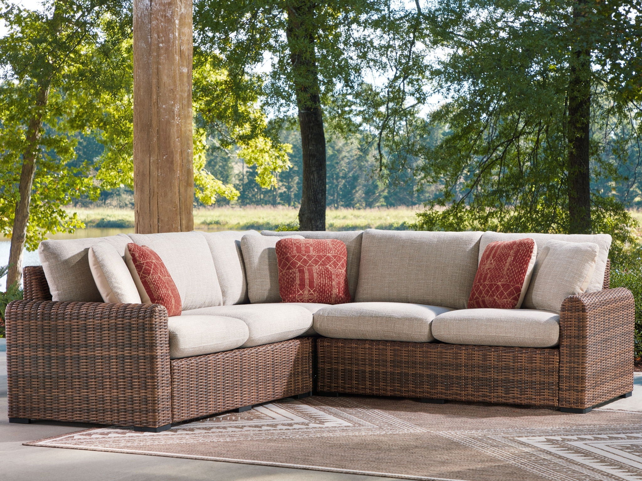 Dolan Creek 3-Piece Outdoor Sectional - Beige-Stationary Sectionals-DECOROLALA