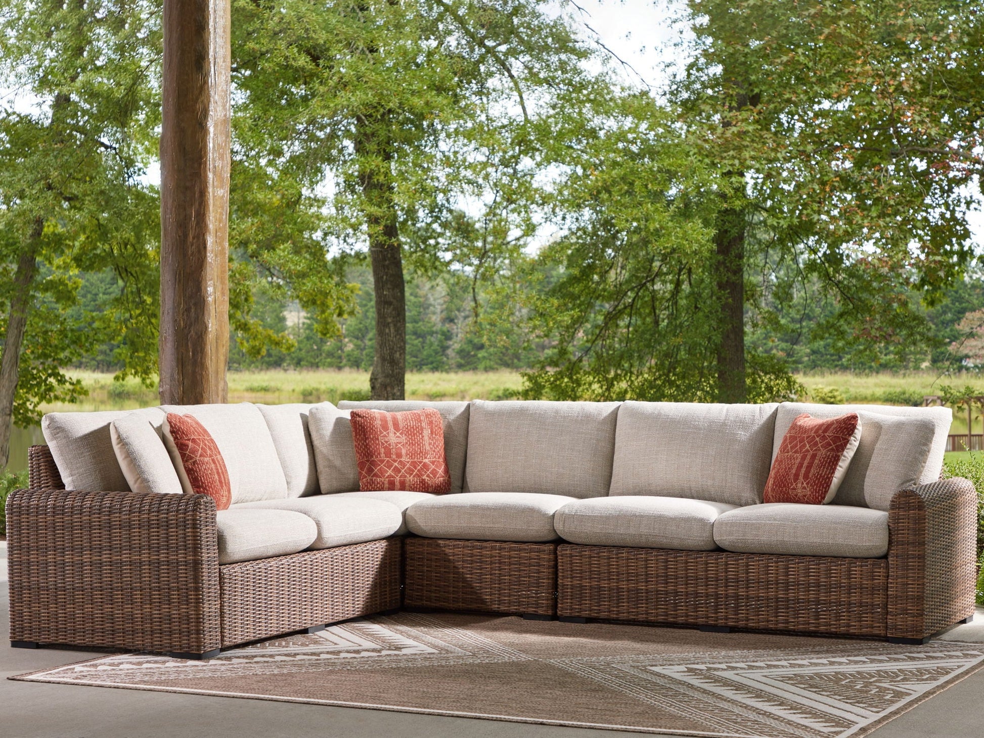 Dolan Creek 3-Piece Outdoor Sectional - Beige-Stationary Sectionals-DECOROLALA