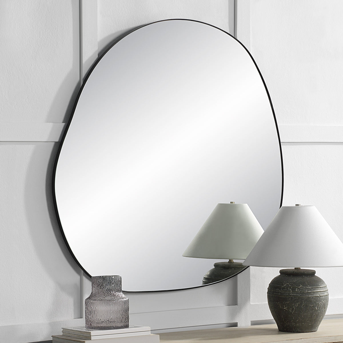 Dolly 45.25" Tall Irregular Wall Mirror, Black-Mirrors-DECOROLALA