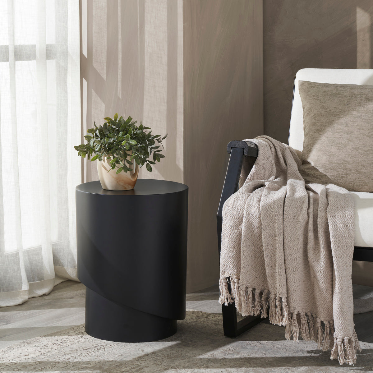 Domus Indoor Iron Sheet Indoor/Outdoor Side Table, Matte Black-Indoor & Outdoor Side Tables-DECOROLALA