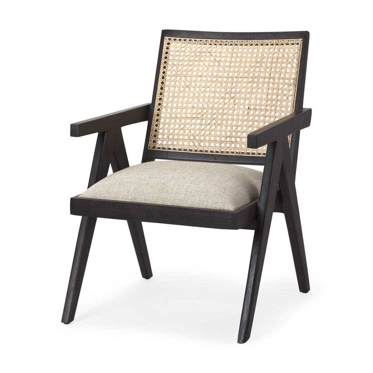 Donna Cane Back Dining Arm Chair - Light Beige Linen-Dining Chairs-DECOROLALA