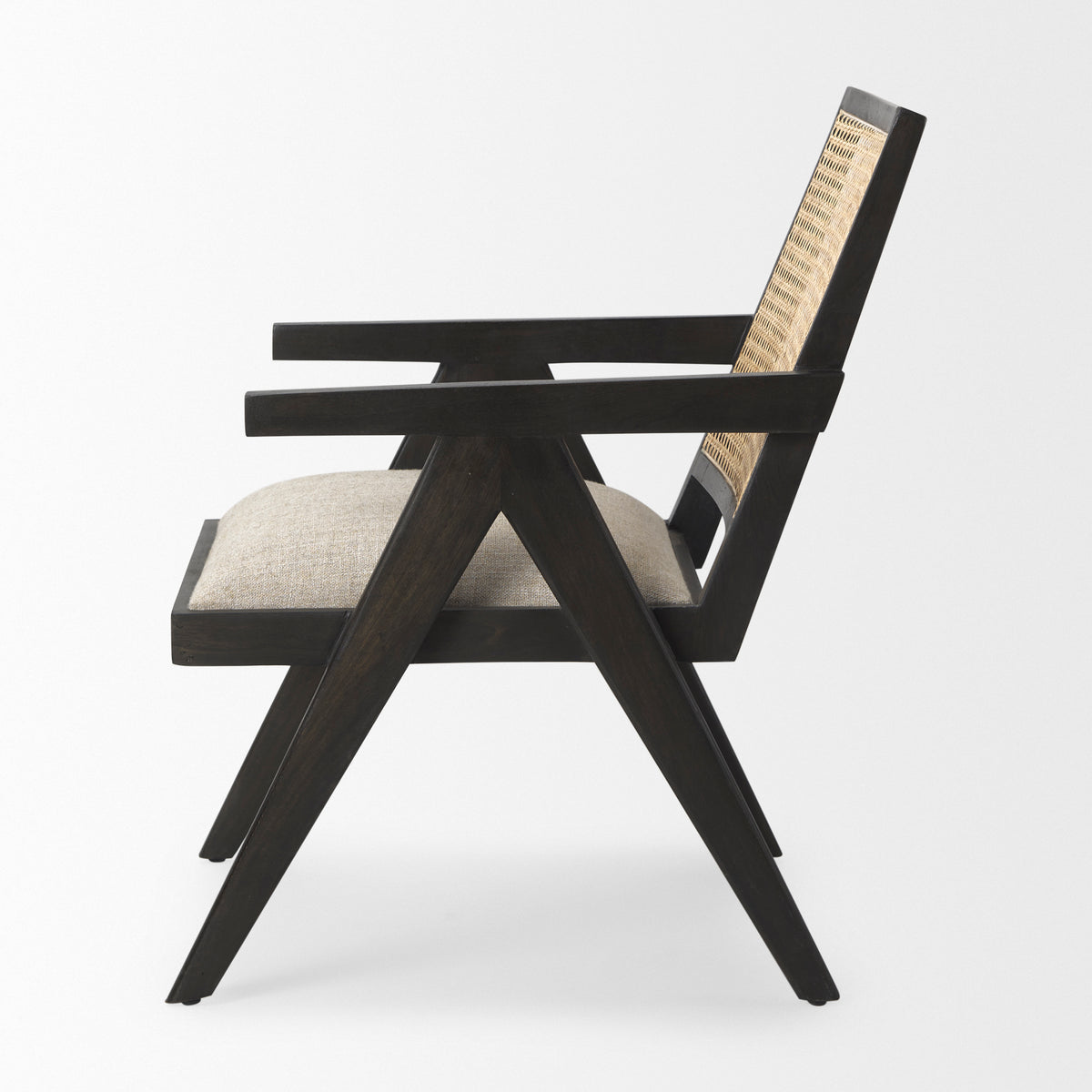 Donna Cane Back Dining Arm Chair | Light Beige Linen w/ Mango Wood-Dining Chairs-DECOROLALA