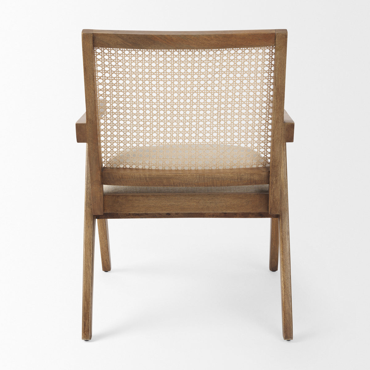Donna Cane Back Dining Arm Chair | Light Beige Linen w/ Mango Wood-Dining Chairs-DECOROLALA
