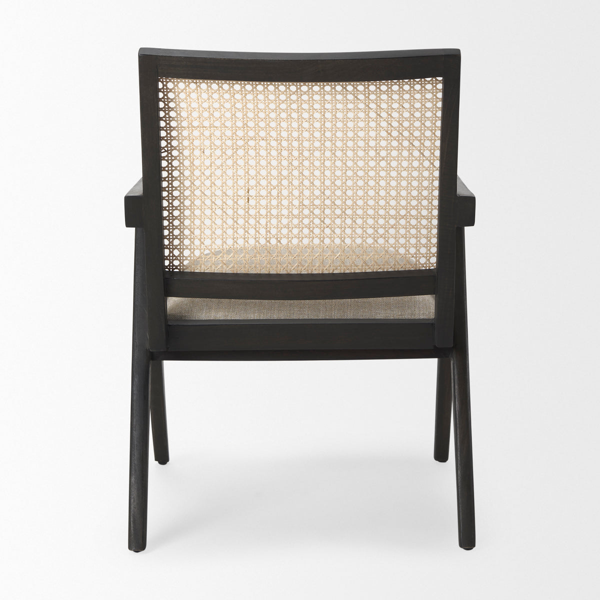 Donna Cane Back Dining Arm Chair | Light Beige Linen w/ Mango Wood-Dining Chairs-DECOROLALA
