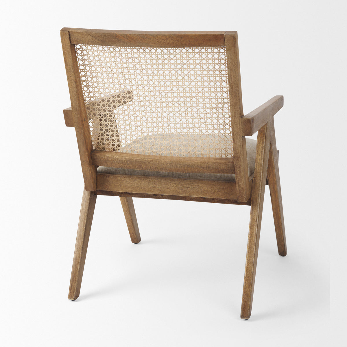 Donna Cane Back Dining Arm Chair | Light Beige Linen w/ Mango Wood-Dining Chairs-DECOROLALA