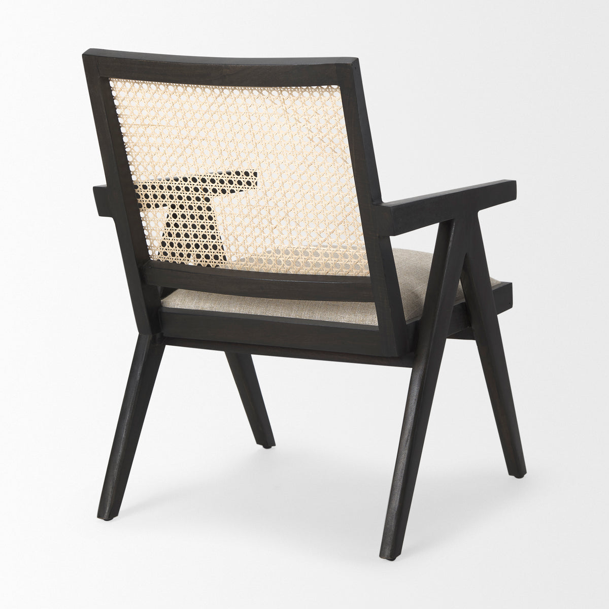 Donna Cane Back Dining Arm Chair | Light Beige Linen w/ Mango Wood-Dining Chairs-DECOROLALA