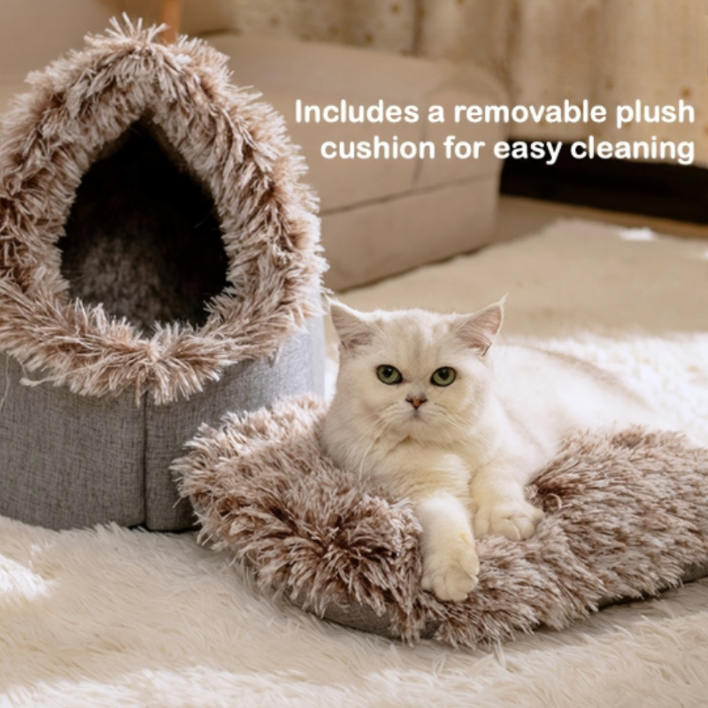 Donut Plush Cat Bed - Brown 40x50cm Cozy Nest for Small Dogs-DECOROLALA