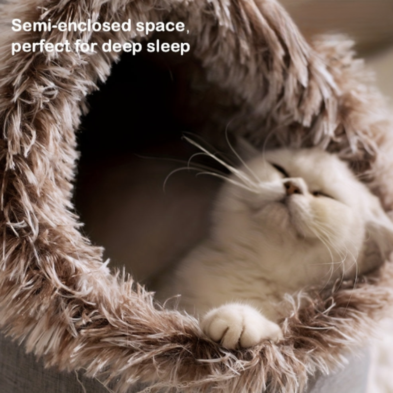 Donut Plush Cat Bed - Brown 40x50cm Cozy Nest for Small Dogs-DECOROLALA