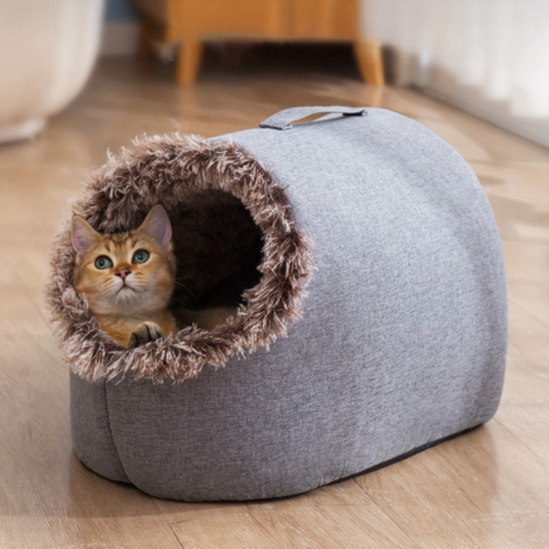 Donut Plush Cat Bed - Brown 40x50cm Cozy Nest for Small Dogs-DECOROLALA