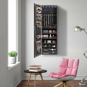 Door Hanging Mirror Jewelry Armoire with Full Length Mirror and 6 Drawers-Coffee-Jewelry Armoires-DECOROLALA