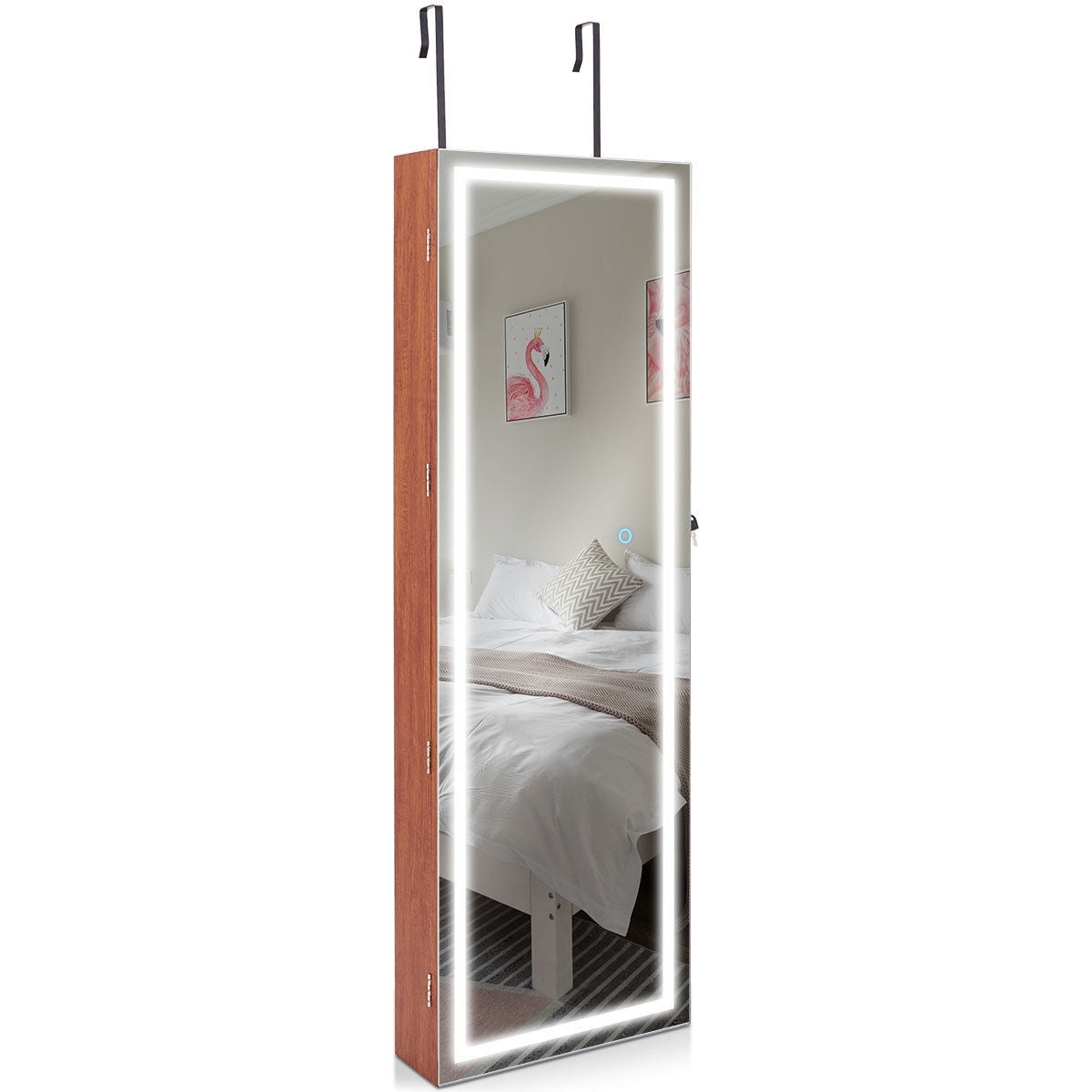 Door Wall Mount Touch Screen Mirrored Jewelry Cabinet-Brown-Jewelry Armoires-DECOROLALA