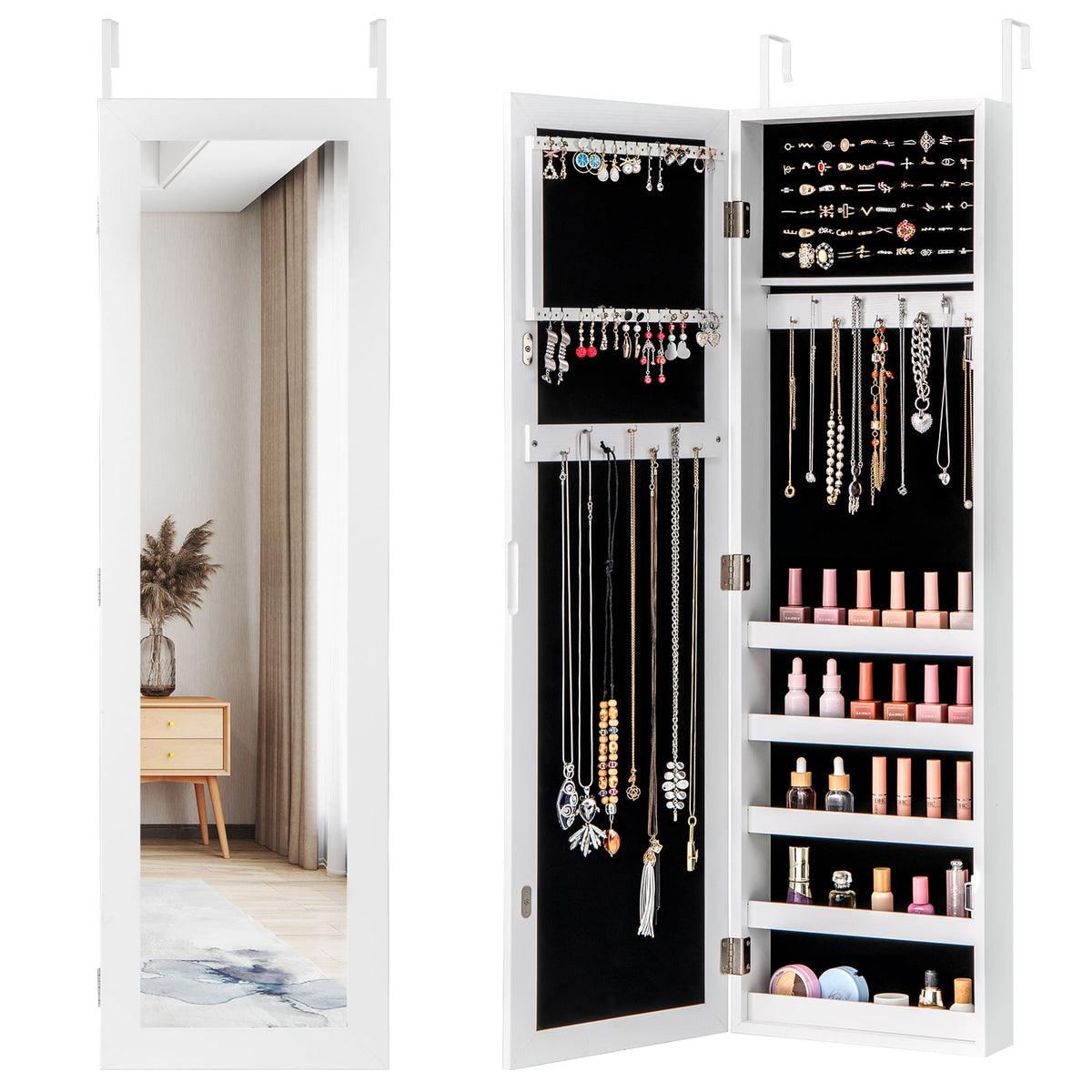Door and Wall Mounted Armoire Jewelry Cabinet with Full-Length Mirror-Jewelry Armoires-DECOROLALA