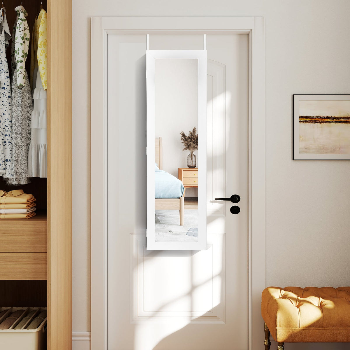Door and Wall Mounted Armoire Jewelry Cabinet with Full-Length Mirror-Jewelry Armoires-DECOROLALA