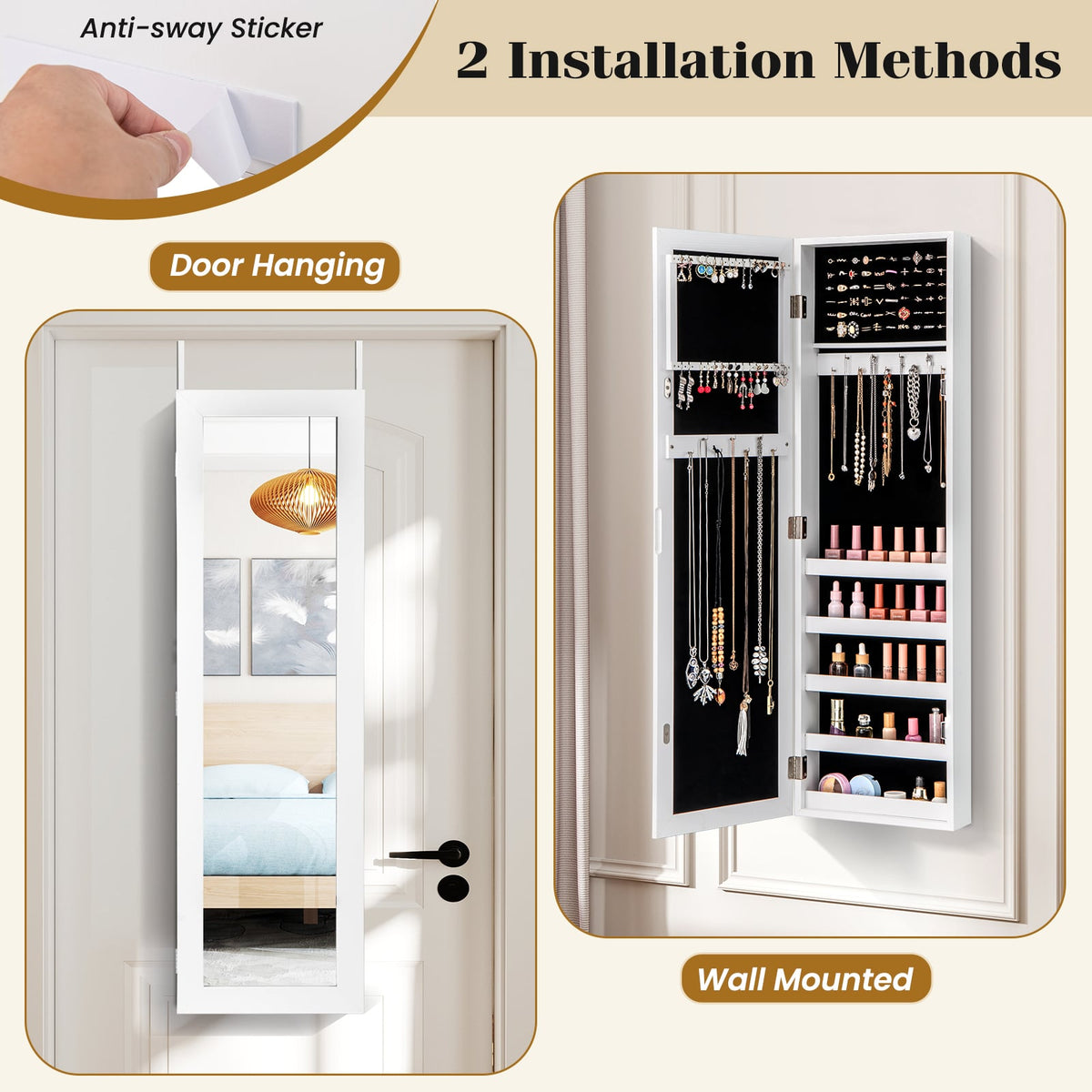 Door and Wall Mounted Armoire Jewelry Cabinet with Full-Length Mirror-Jewelry Armoires-DECOROLALA