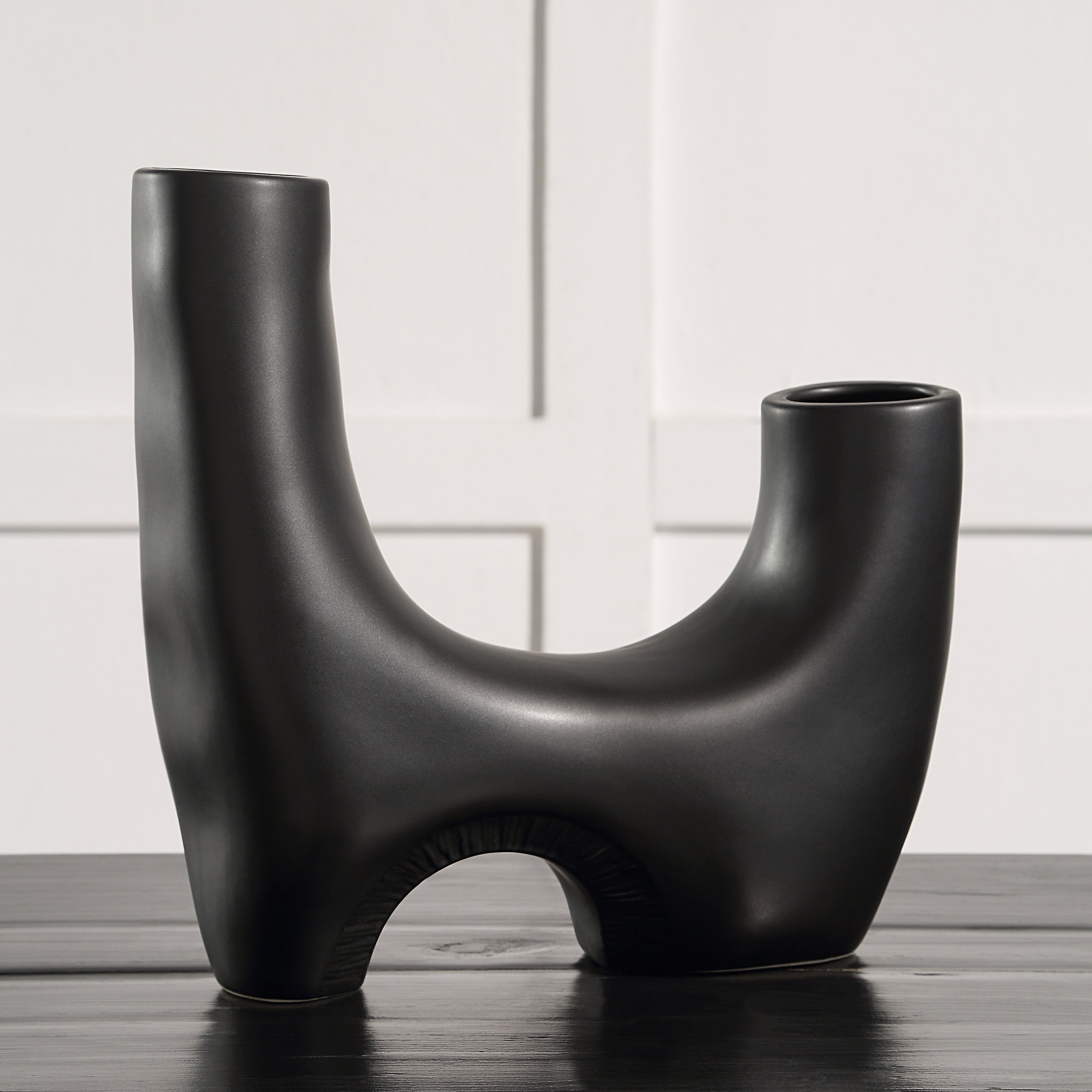 Doppio Indoor Ceramic Vase, Matte Black-Vase-DECOROLALA