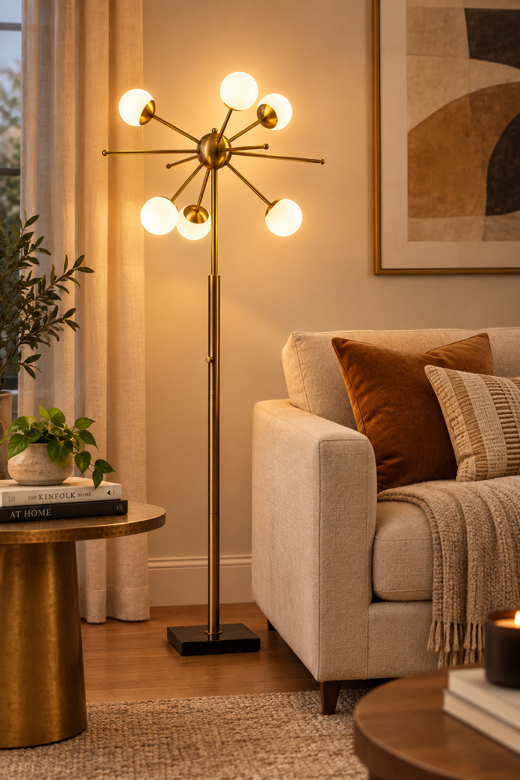 Doppler LED Floor Lamp - 6 Globe Shades Brass-Lighting-DECOROLALA