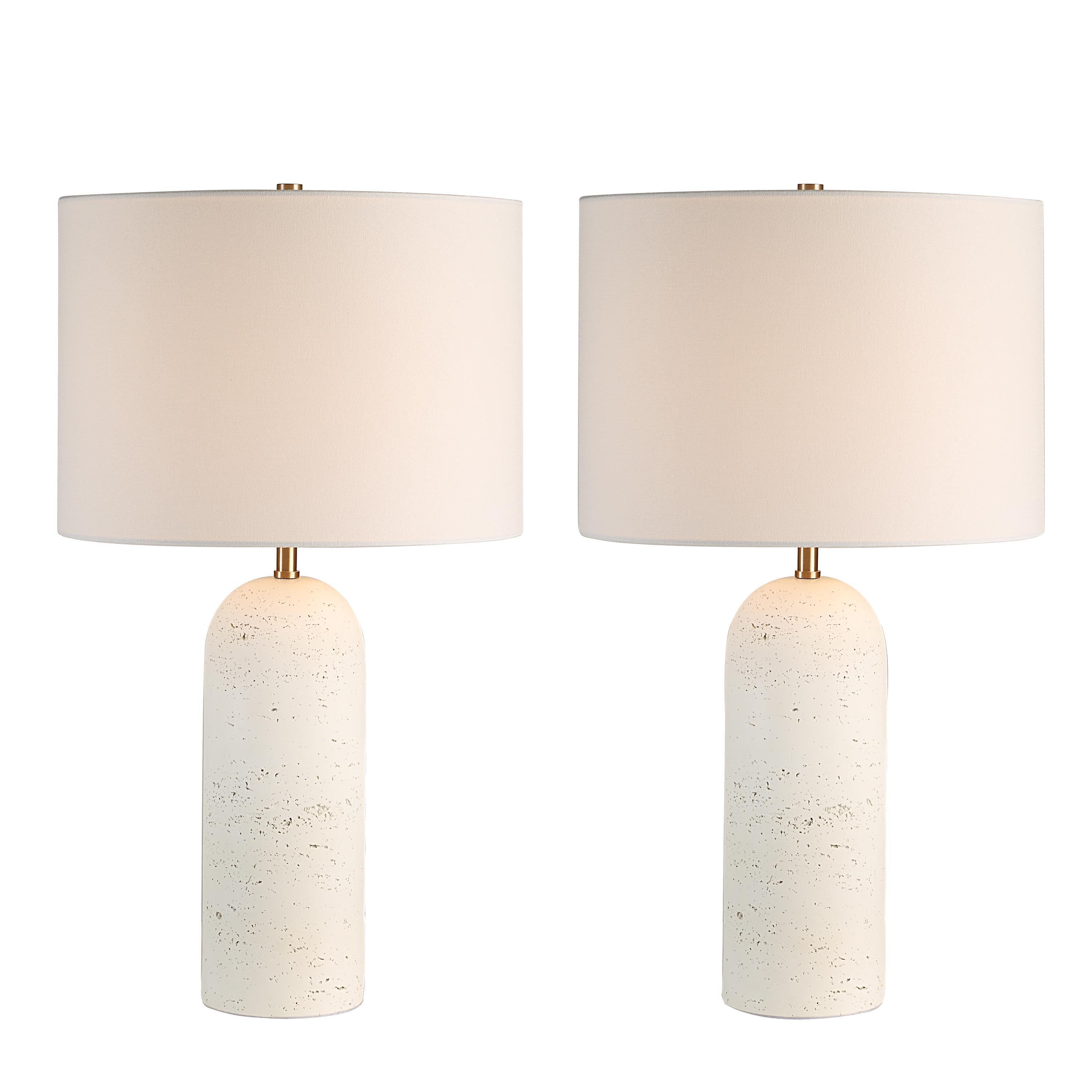 Dorato 24.75" Table Lamp Set, White Linen-Table Lamp-DECOROLALA