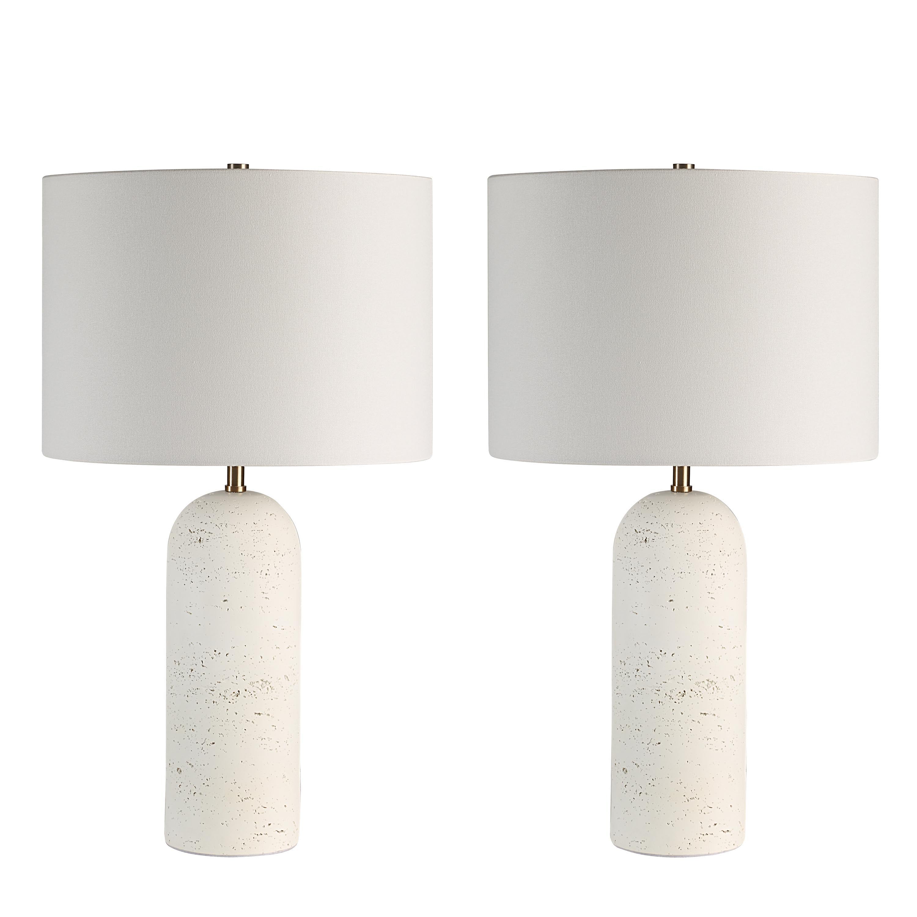 Dorato 24.75" Table Lamp Set, White Linen-Table Lamp-DECOROLALA