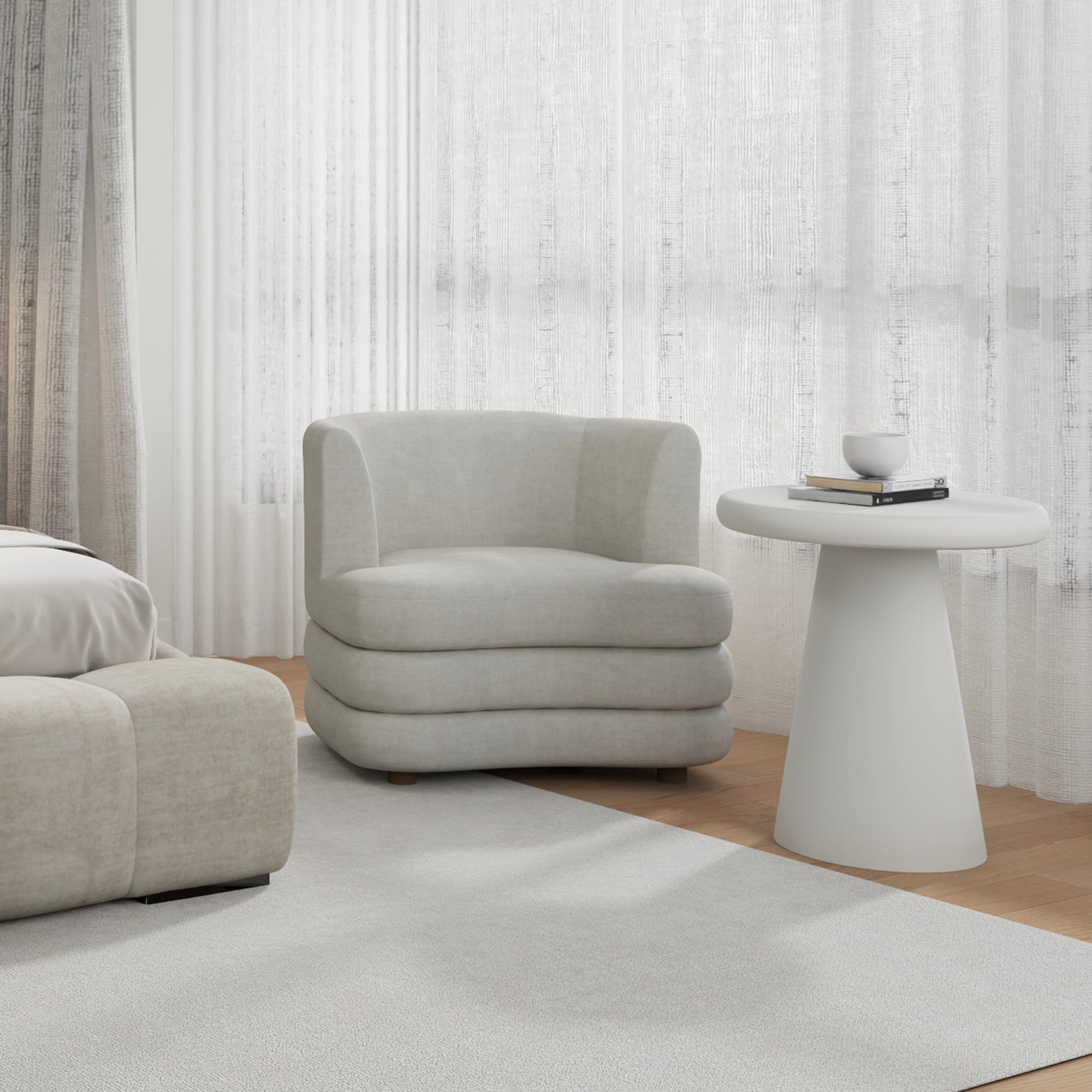 Dorian Accent Chair - Beige Velvet Large Seat-DECOROLALA
