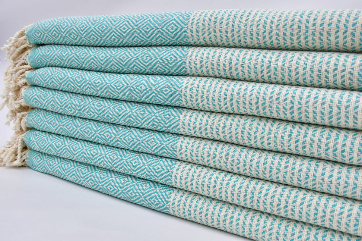 Dotty Diamond Turquoise Turkish Towel 40x70-Bath Towels-DECOROLALA