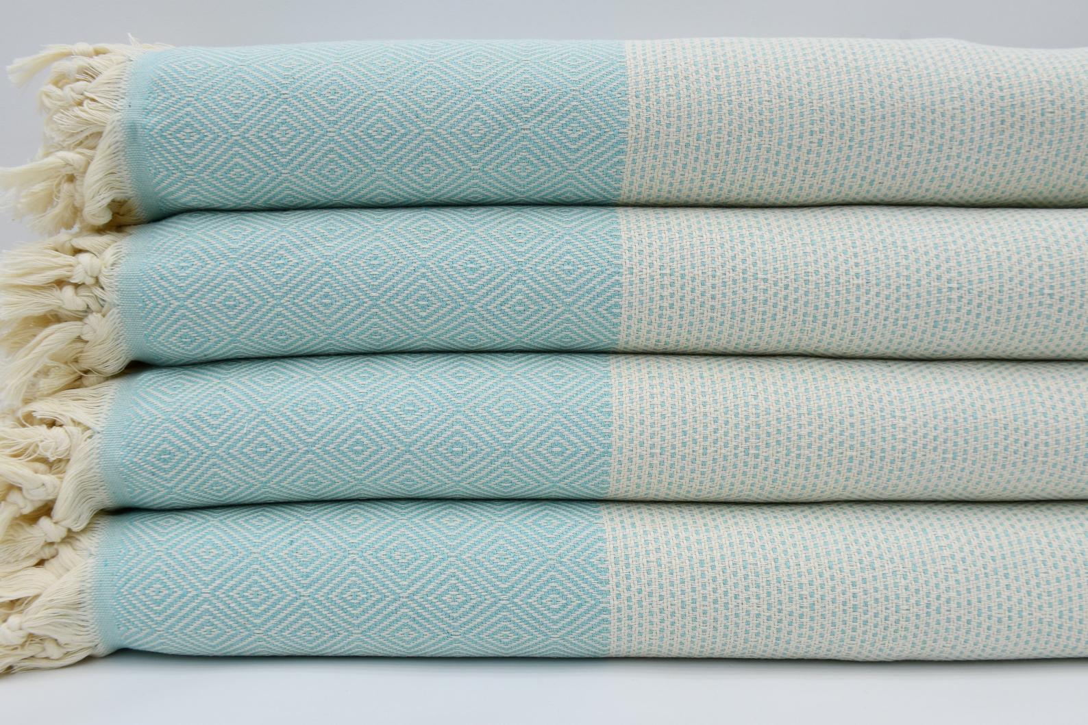 Dotty Diamond Turquoise Turkish Towel 40x70-Turkish Towel-DECOROLALA