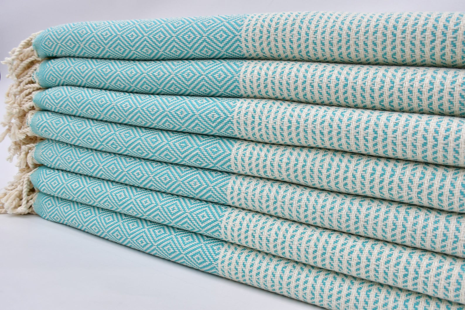 Dotty Diamond Turquoise Turkish Towel 40x70-Turkish Towel-DECOROLALA
