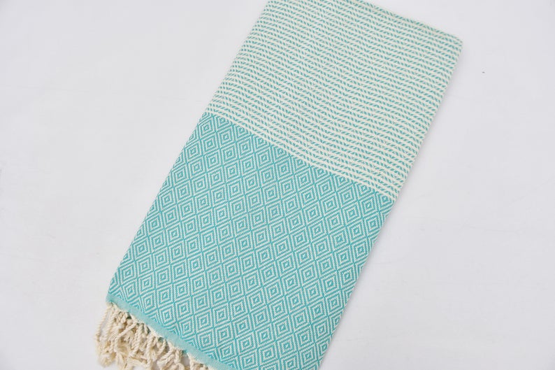 Dotty Diamond Turquoise Turkish Towel 40x70-Turkish Towel-DECOROLALA