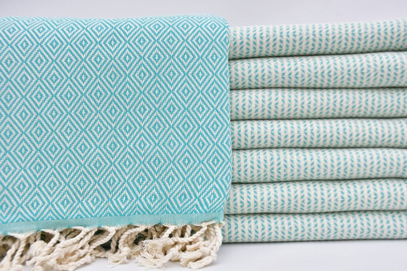 Dotty Diamond Turquoise Turkish Towel 40x70-Turkish Towel-DECOROLALA