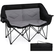 Double Camping Chair with Cup Holders Glass Racks and Mesh Pockets-DarkGray-Camping Furniture-DECOROLALA