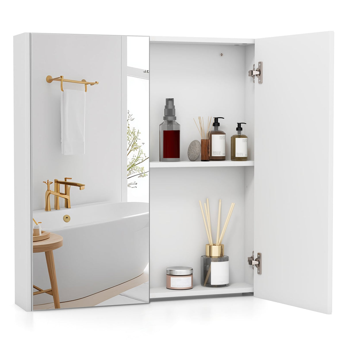 Double Door Bathroom Wall Cabinet with Mirror and Adjustable Shelf-Wall Cabinets-DECOROLALA