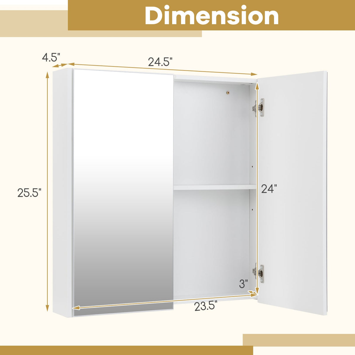 Double Door Bathroom Wall Cabinet with Mirror and Adjustable Shelf-Wall Cabinets-DECOROLALA
