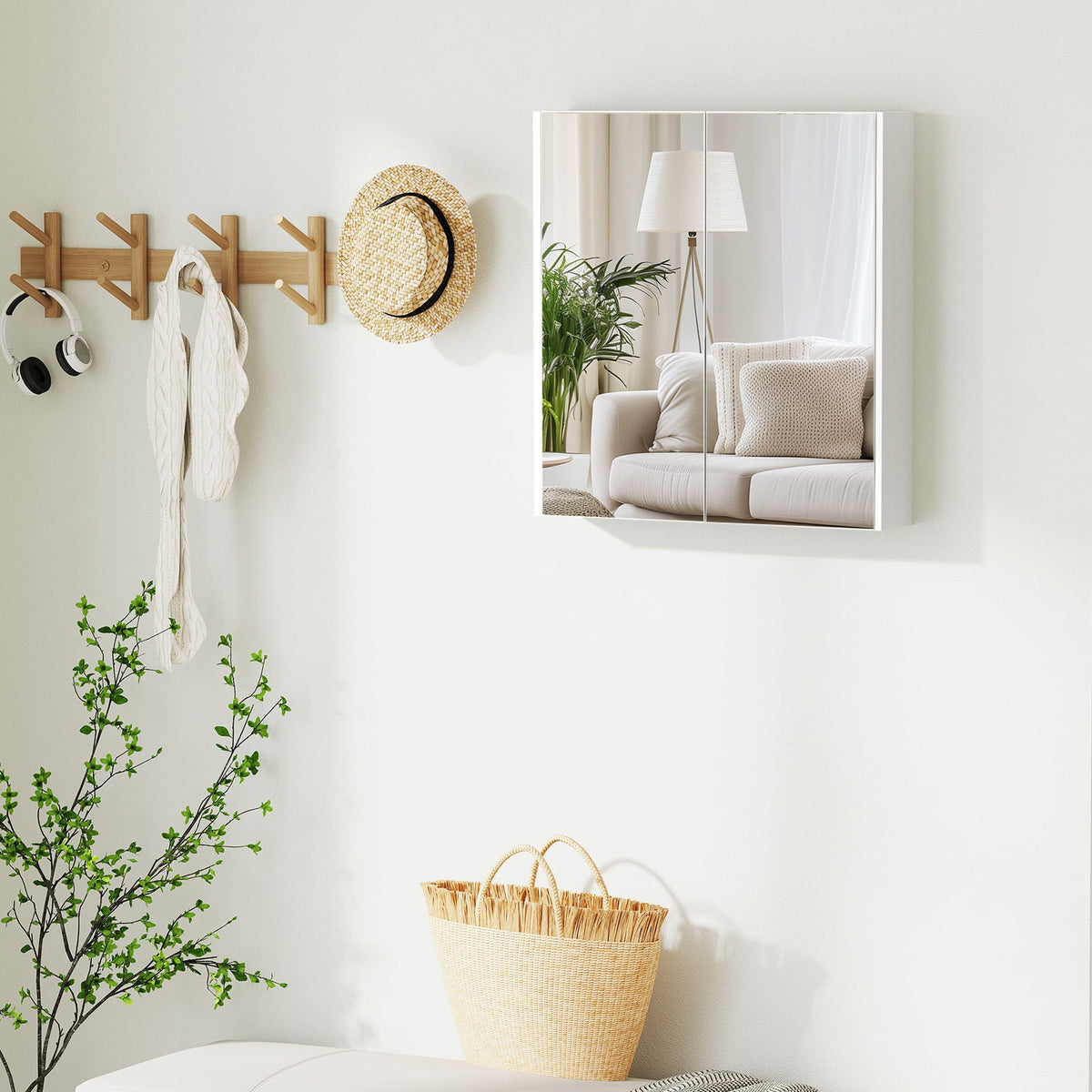 Double Door Bathroom Wall Cabinet with Mirror and Adjustable Shelf-Wall Cabinets-DECOROLALA