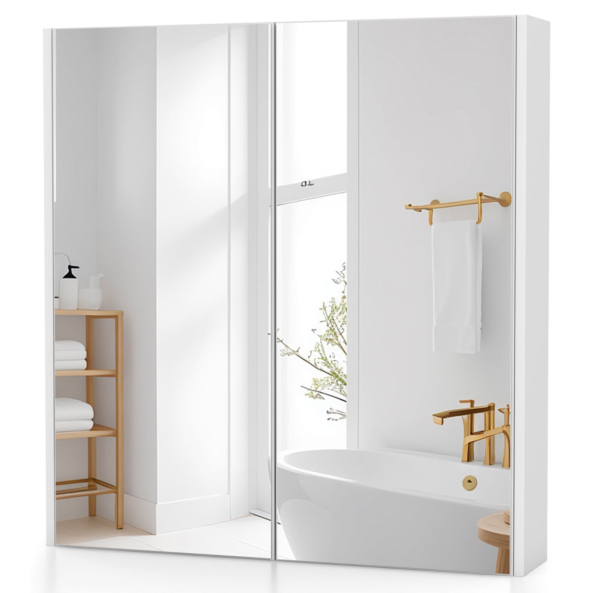 Double Door Bathroom Wall Cabinet with Mirror and Adjustable Shelf-Wall Cabinets-DECOROLALA