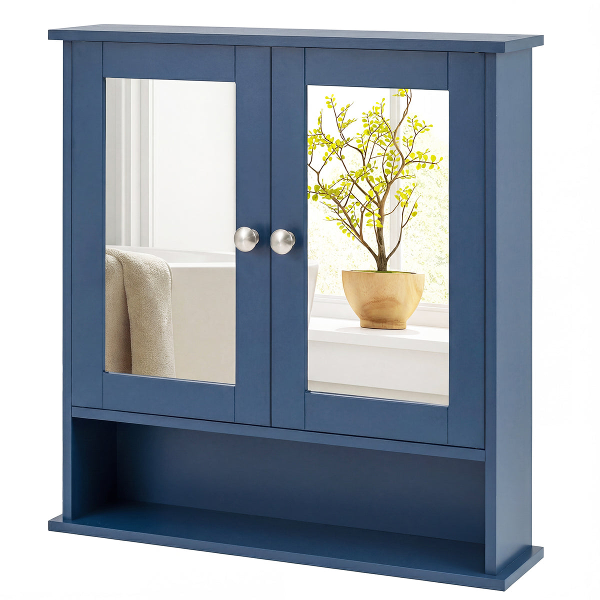 Double Door Wall-Mounted Mirror Cabinet - Blue 22" x 23"-Wall Cabinets-DECOROLALA