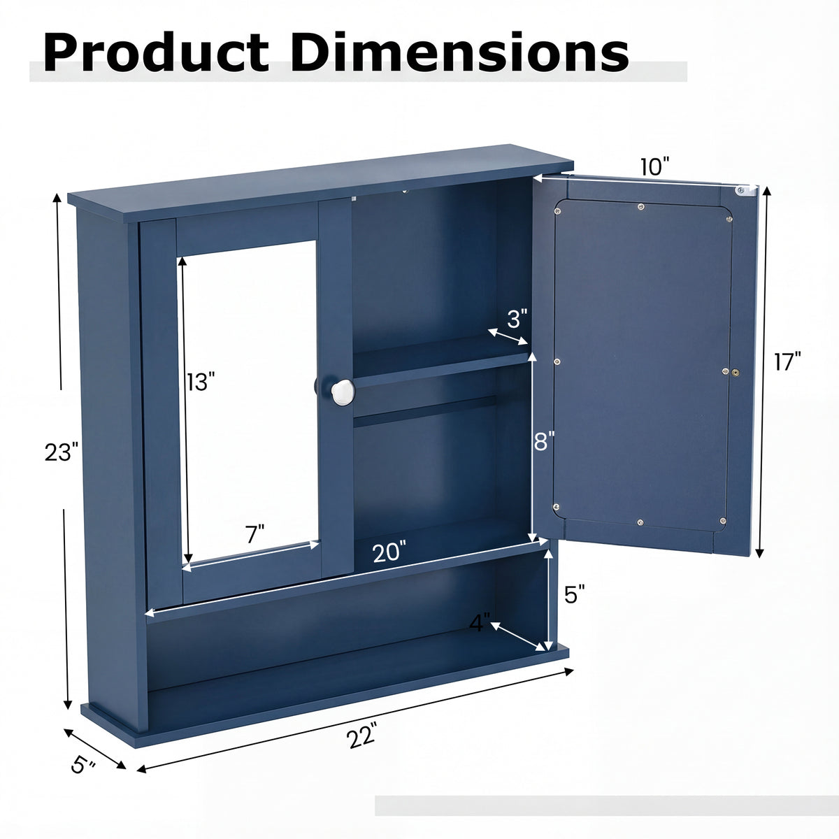 Double Door Wall-Mounted Mirror Cabinet - Blue 22" x 23"-Wall Cabinets-DECOROLALA