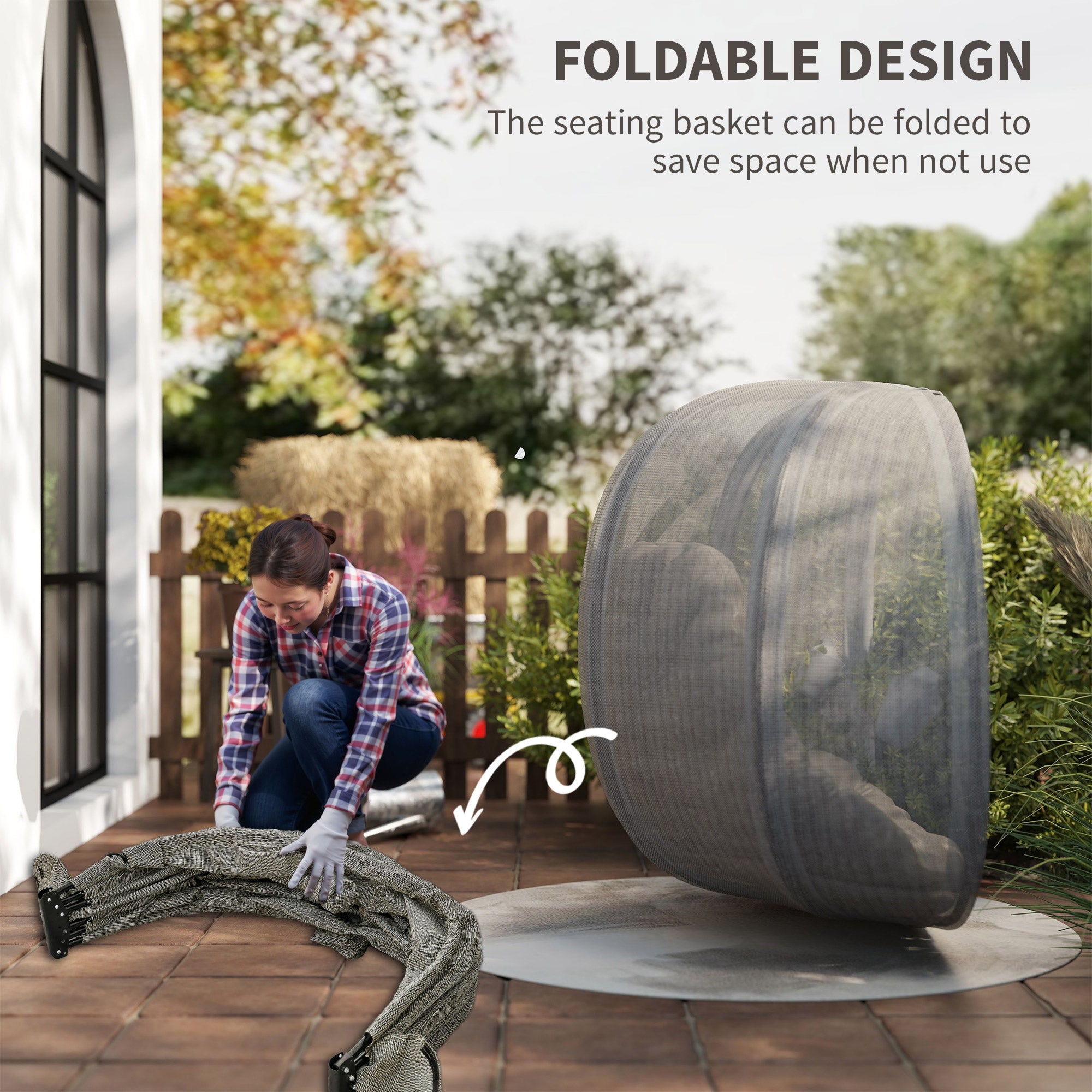 Double Egg Chair, 2-Seater Swing with Cushion & Pockets, Khaki-DECOROLALA