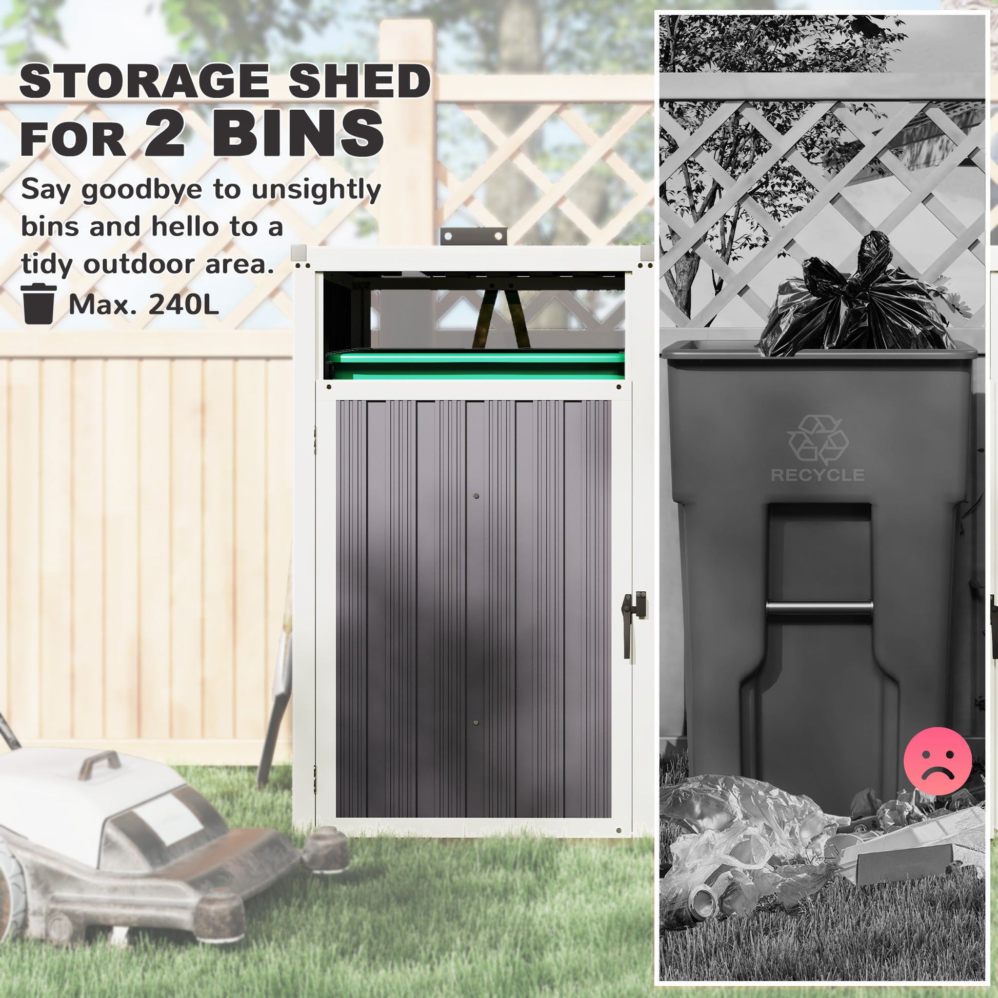 Double Garbage Bin Shed - Galvanized Steel Dark Grey-Patio & Garden > Lawn & Garden > Sheds-DECOROLALA
