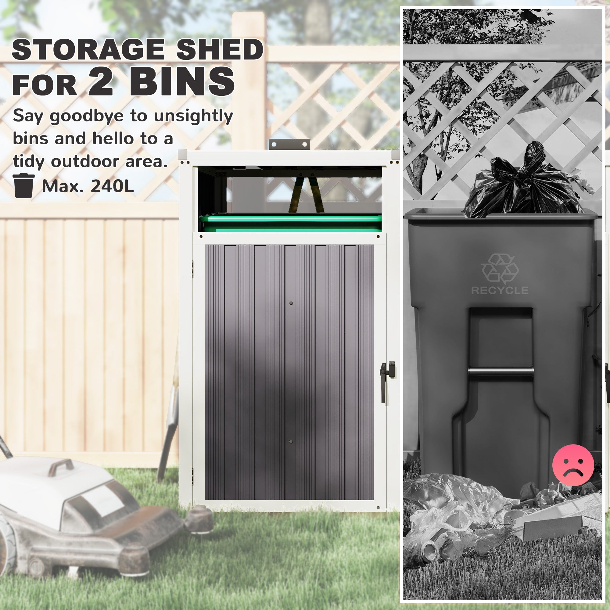 Double Garbage Bin Shed - Galvanized Steel Dark Grey-Patio & Garden > Lawn & Garden > Sheds-DECOROLALA