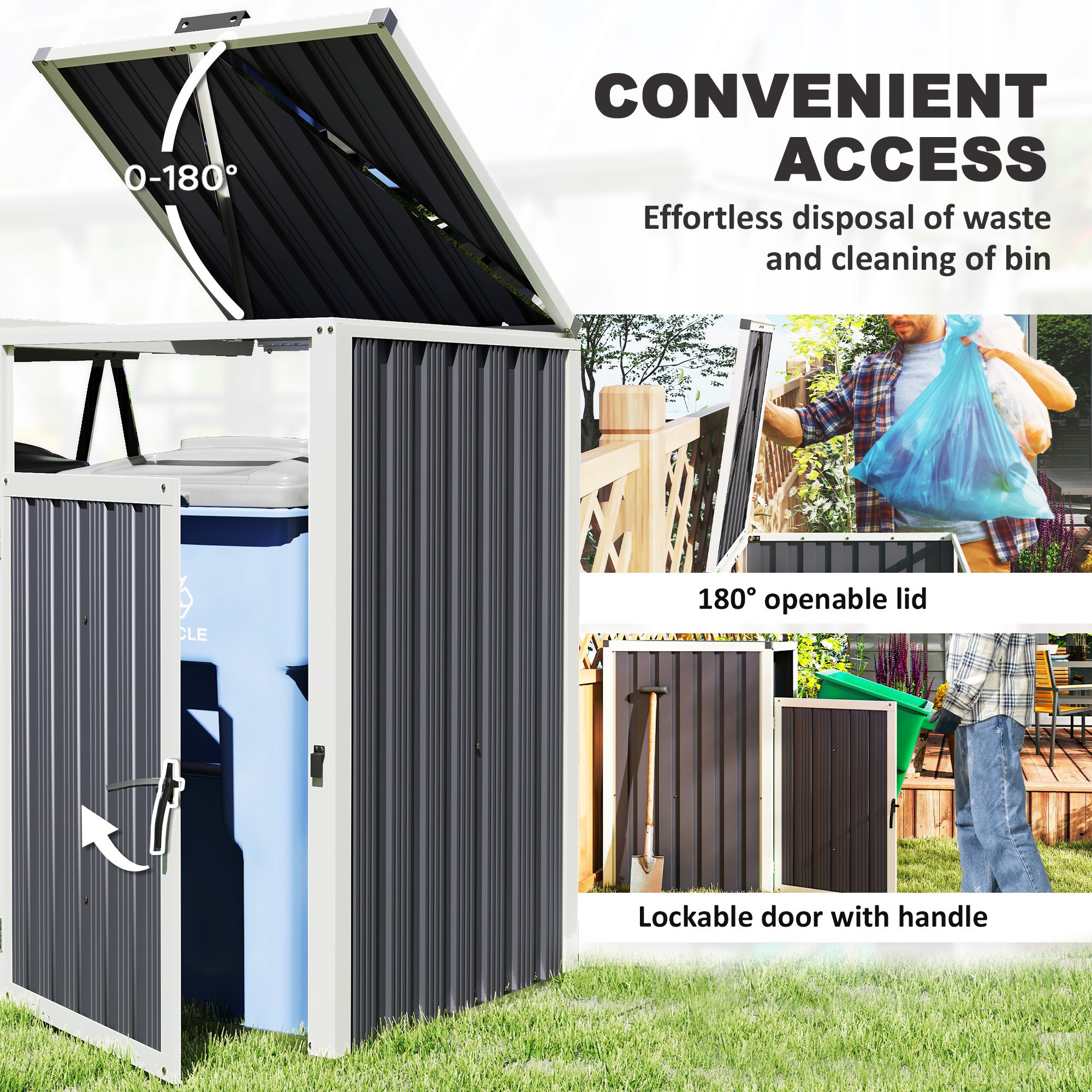 Double Garbage Bin Shed - Galvanized Steel Dark Grey-Patio & Garden > Lawn & Garden > Sheds-DECOROLALA