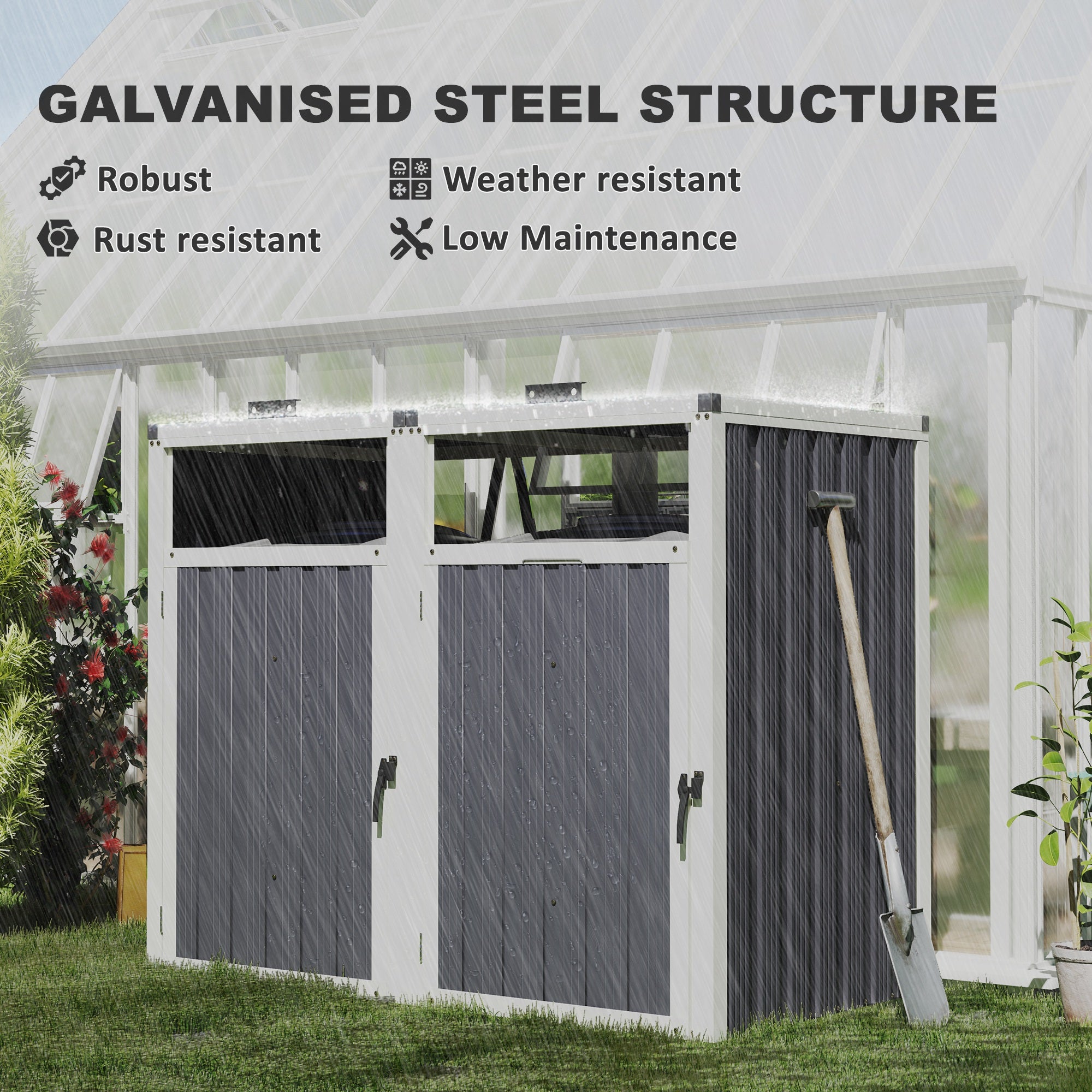 Double Garbage Bin Shed - Galvanized Steel Dark Grey-Patio & Garden > Lawn & Garden > Sheds-DECOROLALA