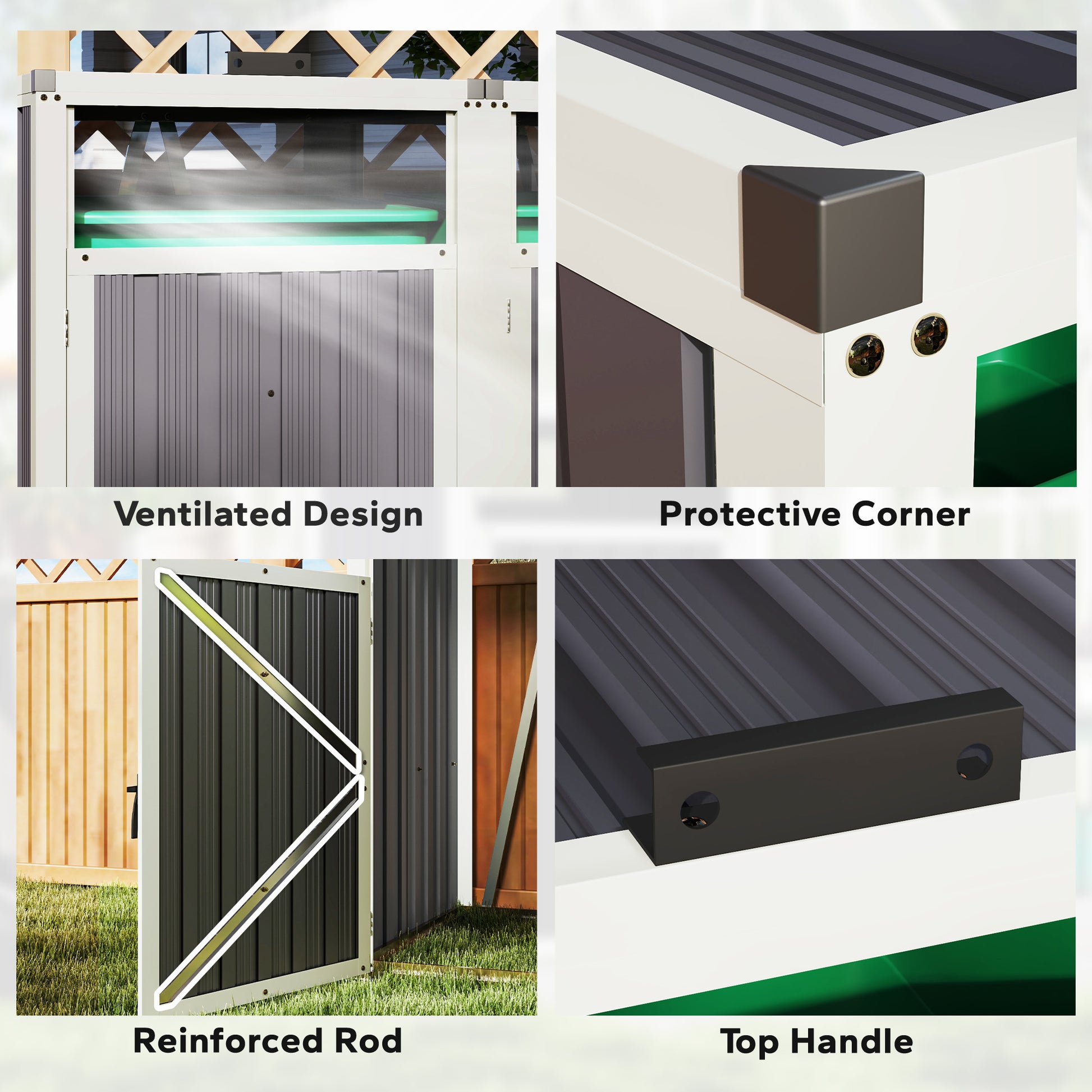 Double Garbage Bin Shed - Galvanized Steel Dark Grey-Patio & Garden > Lawn & Garden > Sheds-DECOROLALA