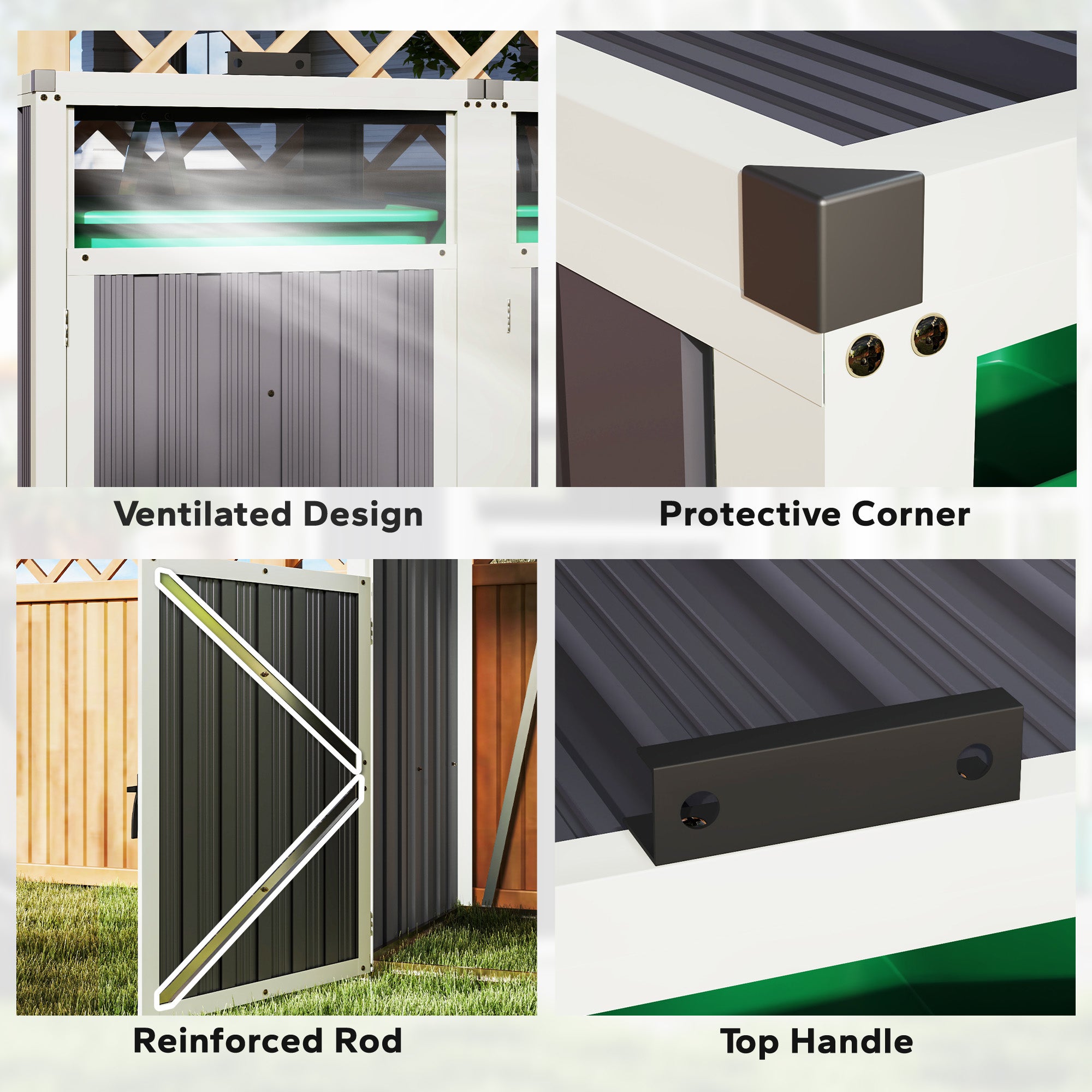 Double Garbage Bin Shed - Galvanized Steel Dark Grey-Patio & Garden > Lawn & Garden > Sheds-DECOROLALA