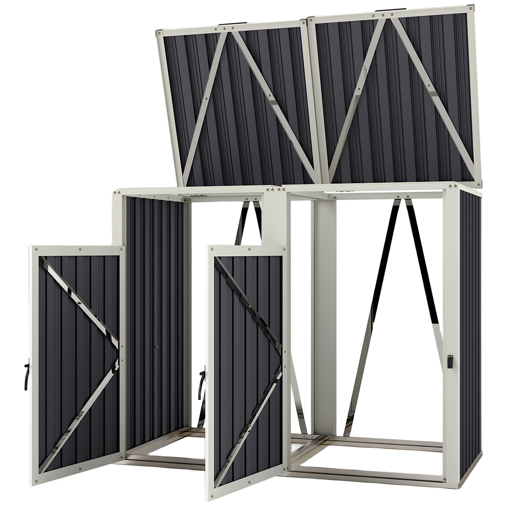 Double Garbage Bin Shed - Galvanized Steel Dark Grey-Patio & Garden > Lawn & Garden > Sheds-DECOROLALA