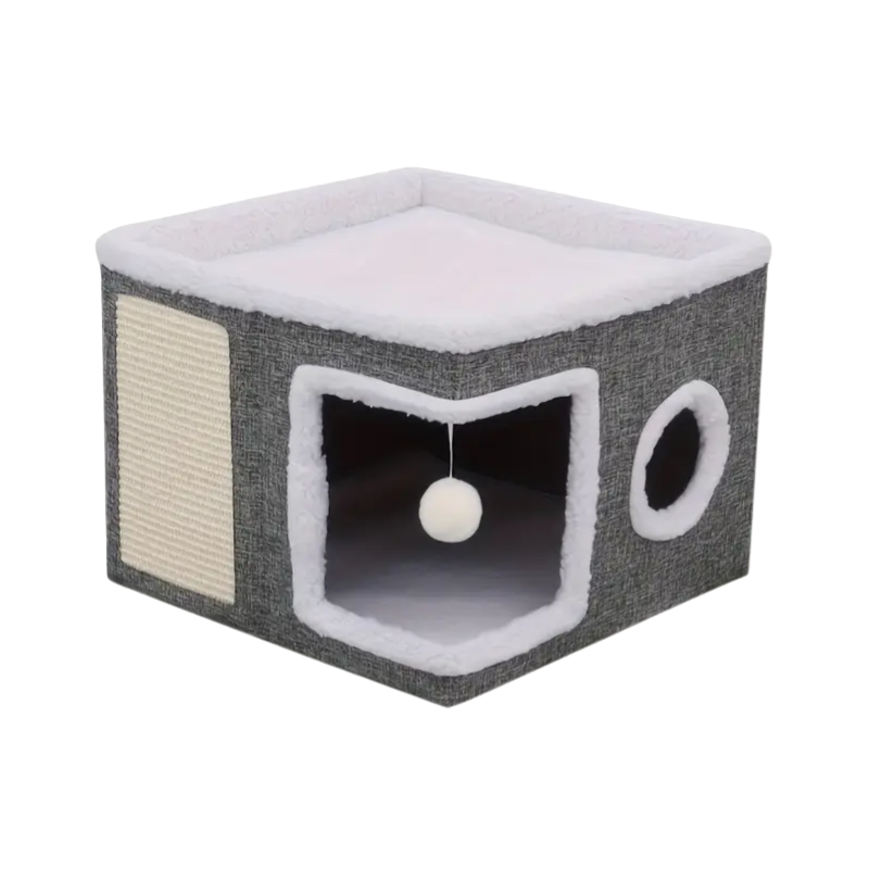 Double-Layer Cat Bed Cave Sofa with Scratching Board - 41cm-Cat Furniture-DECOROLALA