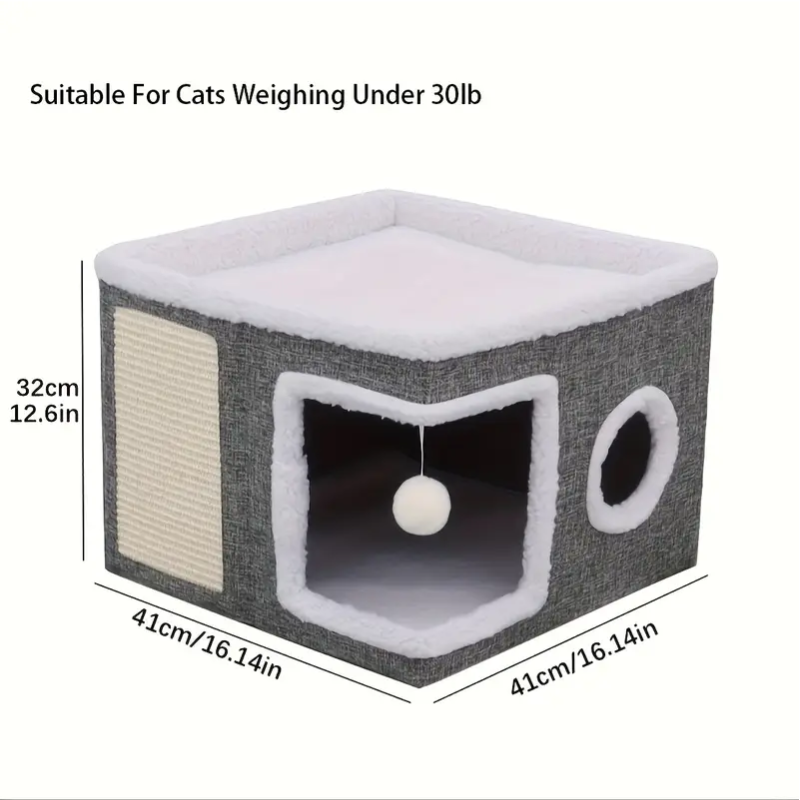 Double-Layer Cat Bed Cave Sofa with Scratching Board - 41cm-Cat Furniture-DECOROLALA