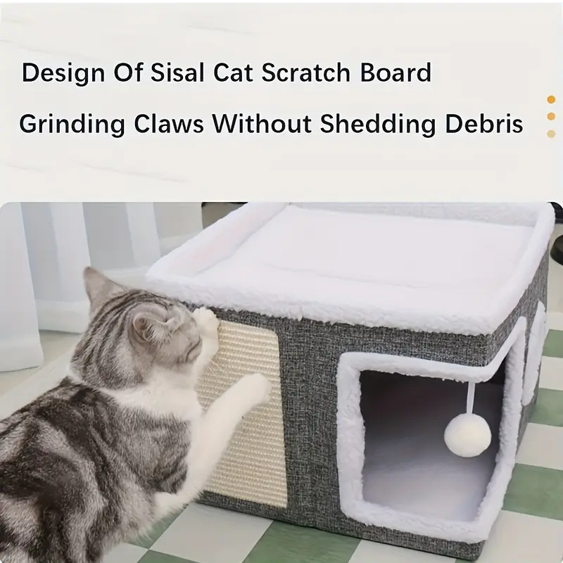 Double-Layer Cat Bed Cave Sofa with Scratching Board - 41cm-Cat Furniture-DECOROLALA
