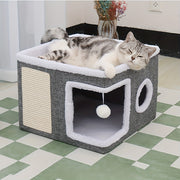 Double-Layer Cat Bed Cave Sofa with Scratching Board - 41cm-Cat Furniture-DECOROLALA