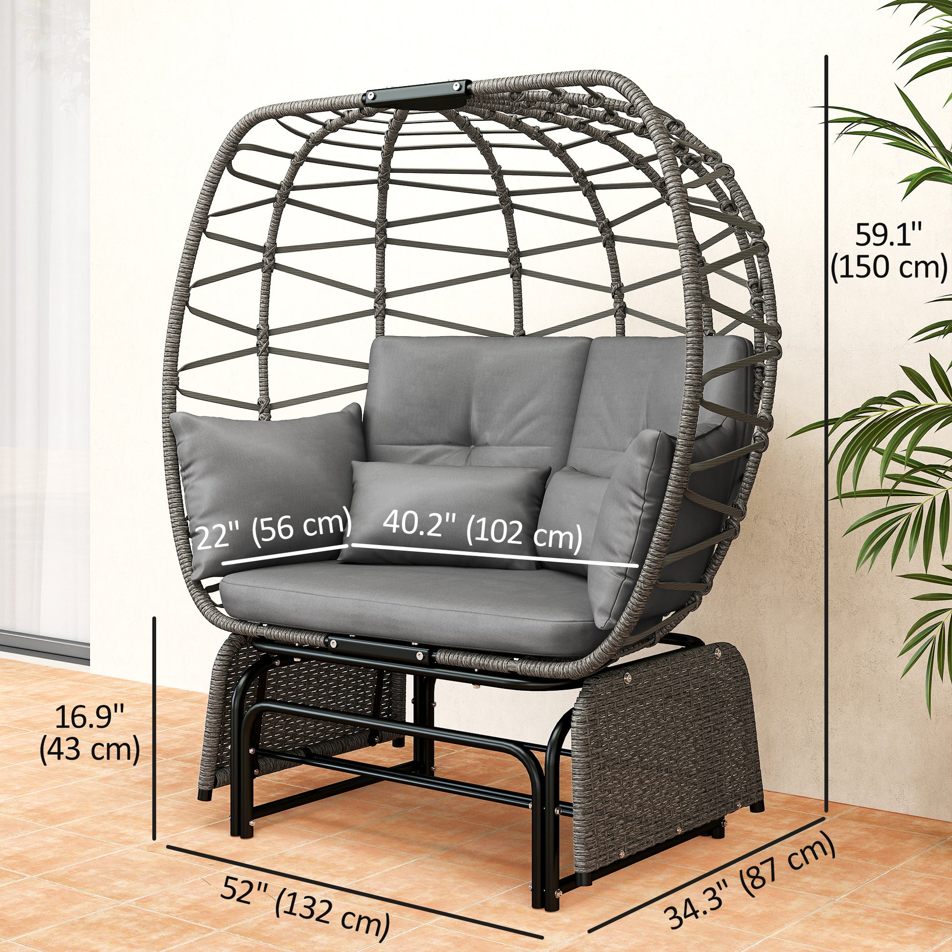 Double Outdoor Glider Egg Chair - Dark Grey Wicker-DECOROLALA